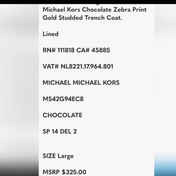 Michael Michael Kors Trench Coat Chocolate Zebra Stud Belt Midi Fall Designer - Picture 4 of 16